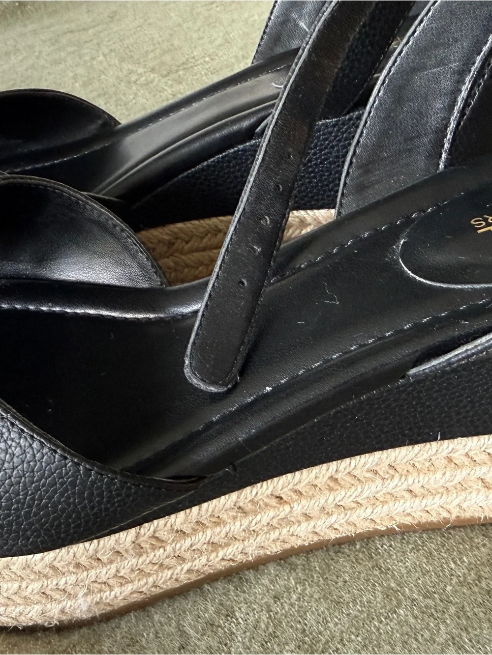 Michael Kors Black Leather Espadrille Wedge  Sandals with Gold MK Hardware